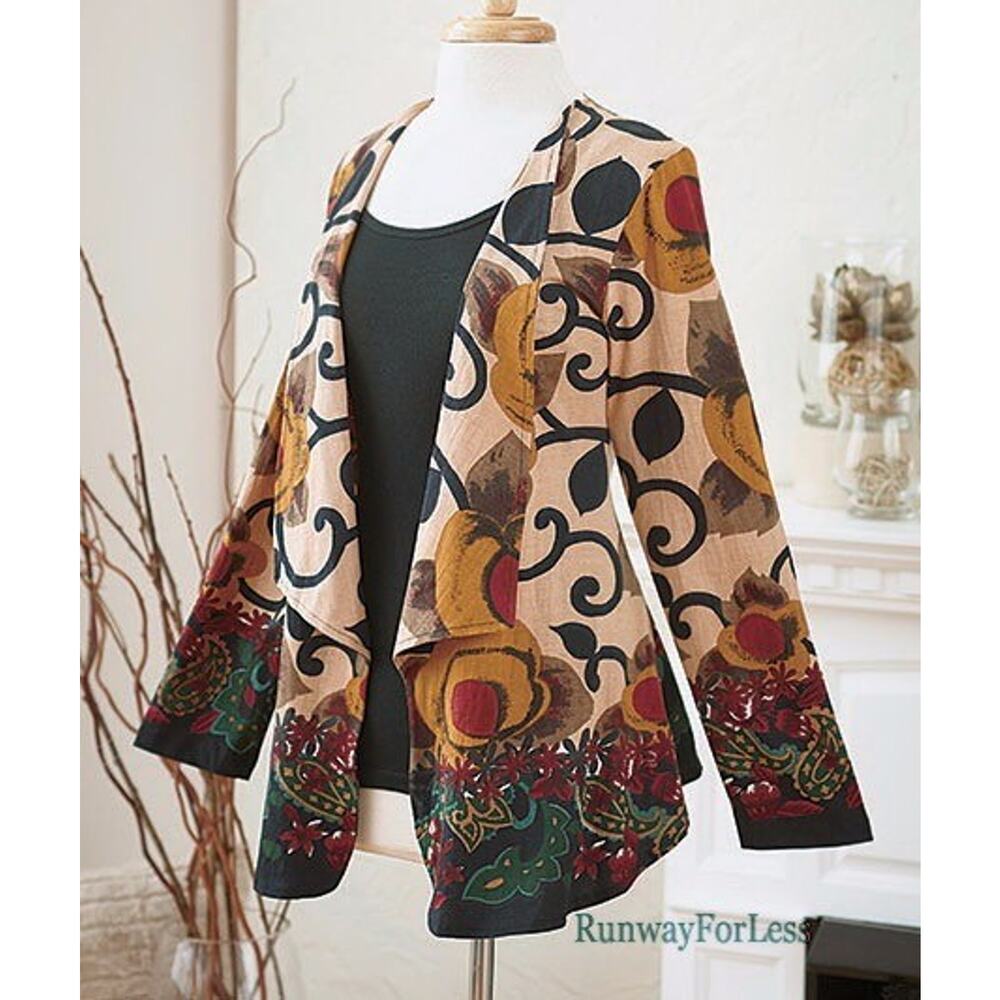 New TAKE TWO CLOTHING CO Womens Medium Flower Floral Drape Open Front Cardigan